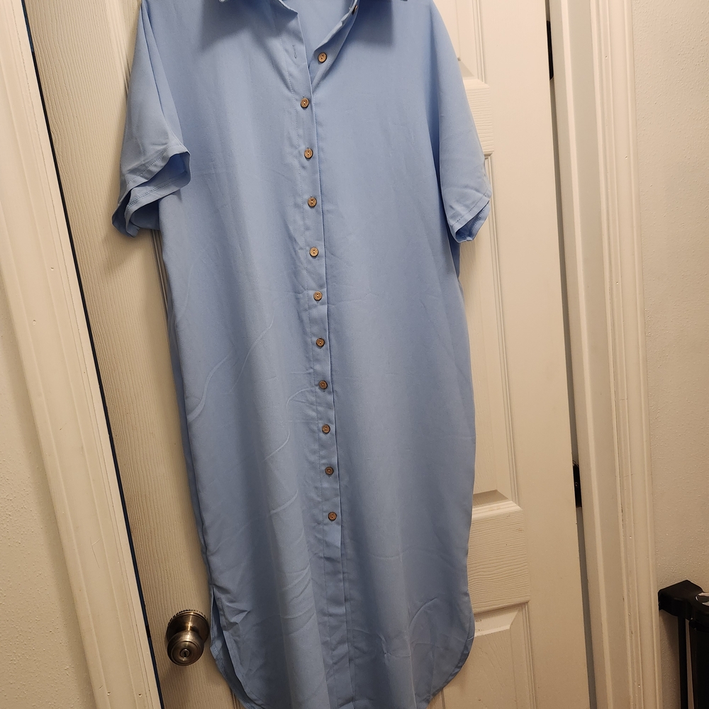 Light Blue Midi Shirt Dress